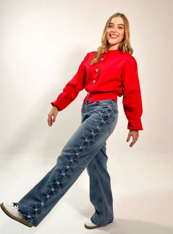 Denim wide leg con remaches laterales