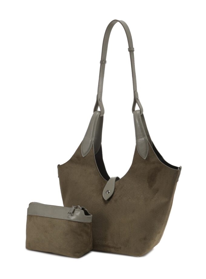 Bucket con strap largo de antelina verde